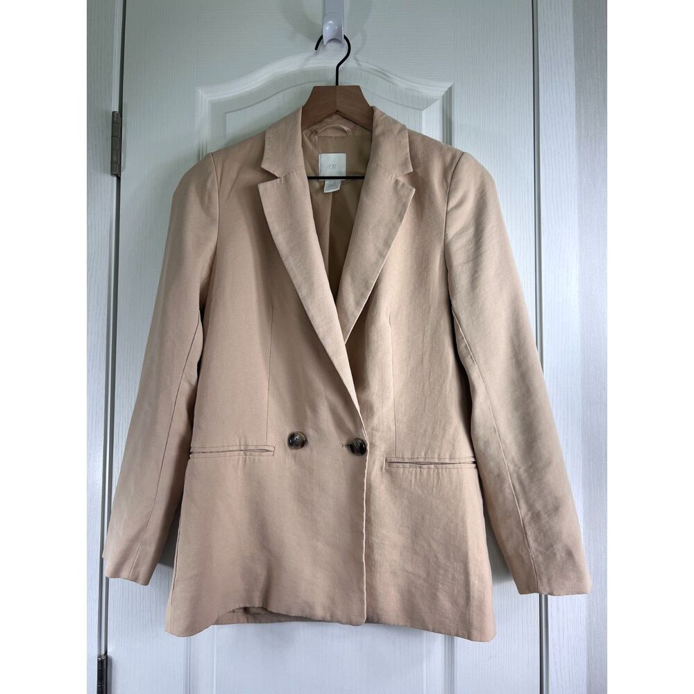 H&M Women's Tan Blazer Jacket Viscose Polyester Blend Size 3XS